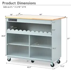 Kitchen Island, with Drop Leaf Kitchen Cart On Wheels, with Large Kitchen Island Cart with 2 Cabinet and 1 Open Shelf