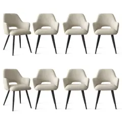 Set of 8 Modern Dining Chairs with Armrests, Upholstered Dining Room Chairs with Black Metal Legs, Comfortable Seats for Kitchen & Home-Maison Boucle