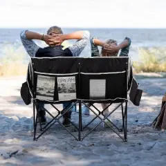 VINGLI Oversized Double Camping Chair for Adult，Loveseat Camping Chairs 2 Person Heavy Duty Lawn Chairs with Cup Hold for Beach/Outdoor