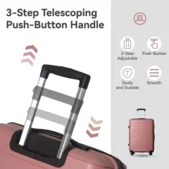 NAYSAYE Luggage PP Hardshell 3 Piece Spinner Set with TSA Lock and Ergonomic Handles for Travel, Pink, 20.47"*11.22"*29.33"