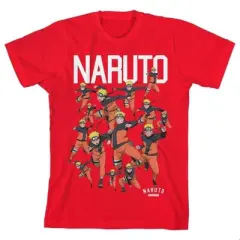 Naruto Shippuden Character Shadow Clone Squad Art Youth Boys Red Graphic Tee-XL