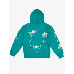 Adventure Time Finn Puff Print Long Sleeve Turquoise Adult Hooded Sweatshirt