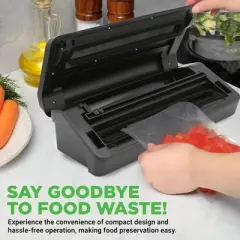 NutriChef Automatic Vacuum Sealer with Dual Sealing, Roll Cutter - Black