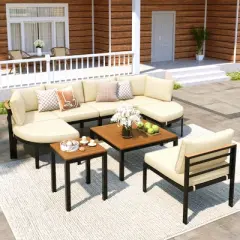 9 PCS Outdoor Sectional Sofa Set Patio Seating Group Outdoor Conversation Set Modular Garden Furniture Set with Table & Cushions - ModernLuxe