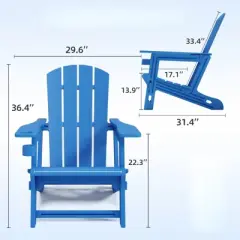 DSVIMOY 2PCS Adirondack Chair with Cup Holder, Outdoor Comfortable Set for Backyard, Blue, 31.4"*29.6"*36.4"