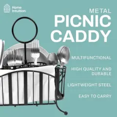 Home Intuition Picnic Caddy - Silverware Caddy Utensil Holder for Party - Cutlery and Flatware Holder for Outdoor Table, Camping, BBQ, Countertop