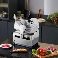 VEVOR Automatic Meat Slicer, 180W + 370W Deli Slicer with a 12 inch Premium 65Mn Blade, 0-0.3 inch Adjustable Thickness, Silver