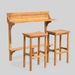 Caribbean 3pc Acacia Wood Patio Bar Set - Natural - Christopher Knight Home