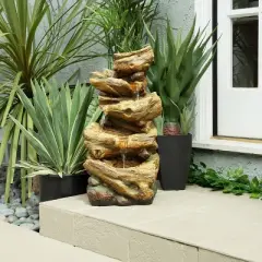 4 Tier Tree Trunk Log Fountain Brown/Gray - Alpine Corporation