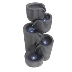 Alpine Corporation 32" 5-Tier Gray Fluted Pots Fountain: Outdoor LED-Lit Water Feature, Resin Crafted, Electric Powered