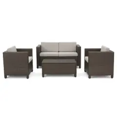 Puerta 4pc Wicker Chat Set - Light Brown/Ceramic Gray - Christopher Knight Home