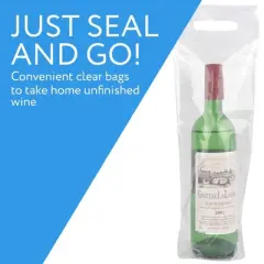 Impresa Clear Plastic To Go Wine Bags with Handles - 50 Pack - Fits 25 oz Bottles - Tamper Proof Seal