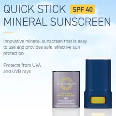 Brush On Block Quick Stick SPF 40, Mineral Sunscreen Stick, UVA/UVB Protection, Water Resistant, Hawaii Compliant, Reef Friendly