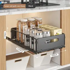 Pull Out Cabinet Organizer, Expandable Kitchen Drawers, Adhesive Organization and Storage for Kitchen, Cupboard, Pantry, Bathroom