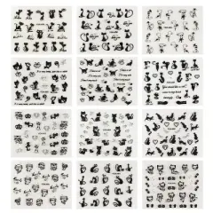 Wrapables 12 Sheets Black Cats Nail Stickers Set