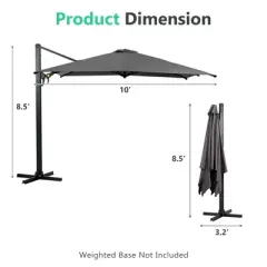 Kumasinova 10FT Offset Patio Umbrella with 360&deg; Rotating Cantilever,Aluminum Square Outdoor Umbrella,Beach Umbrella for Pool,Garden,Deck