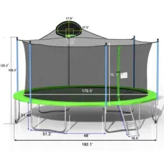 NAYSAYE Trampoline 16FT for Kids and Adults with Basketball Hoop and Safety Net for Outdoor Fun, Green, 189.00"*189.00"*130.30"