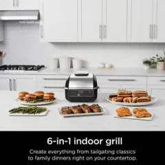 Ninja Foodi 6-in-1 Nonstick Indoor Grill EG201: Smokeless, Cool Touch, Digital Display, Dishwasher-Safe, Recipes Included