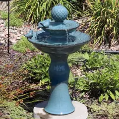Sunnydaze 27"H Electric Green Ceramic 2-Tier Resting Birds Outdoor Water Fountain