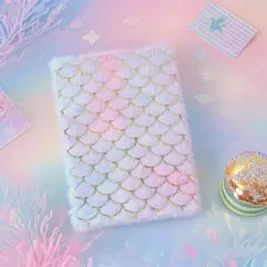 Paaaawaters Fish scale plush notebook A5 diary can be used for study and office suitable for gifts for girls mermaid shell ocean cute princess style