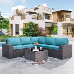 ALAULM 9 Pieces Patio Furniture Set, Rattan Wicker Sofa Set, Outdoor Conversation Sets w/Swivel Rocking Chairs Sectional Sofa