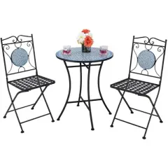 3pcs Patio Bistro Set Outdoor Furniture Mosaic Table Chairs All Weather Garden