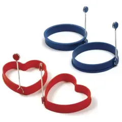Norpro Nonstick Silicone Round & Heart Egg Rings Combo - Pancake Mold Ring