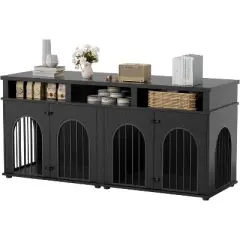 Acekool 71" Double Dog Crate Furniture, Heavy Duty Indoor Dog Kennel with Storage, Pet Cage End Table TV Stand