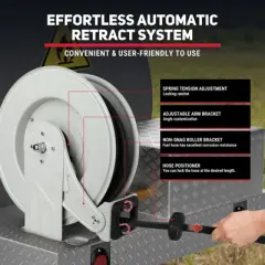 Mojgar Oil Hose Reel, 1/4 inch x 50 ft Retractable Fuel Hose Reel, Adjustable Support Arm and Pipe Gripper