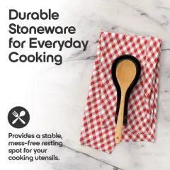 Omniware Simsbury Spoon Rest - Stoneware Kitchen Spoon Holder, Heat-Resistant with Lead-Free Glaze, 8.25&rdquo; with Arched Handle, Dishwasher Safe (Black)