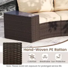 Tangkula Set Of 5 Patio Furniture Set PE Rattan Half-Moon Curved Sectional Sofas with Tempered Glass Top Side Tables Outdoor Conversation Set