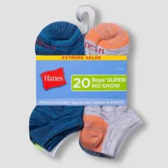 Hanes Boys' 20pk Super No Show Socks - Colors May Vary