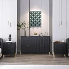 Festivo 3pc Modern Elegance 2 Drawer Nightstands and 6 Drawer Dresser Set Black