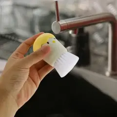 Unique Bargains Egg Shape Dish Brush with Handle Yellow 1 Pc