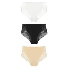 Agnes Orinda Women's 3-Pack Lace Trim Mid-Rise Seamless Brief Stretchy Underwear