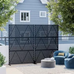 PexFix 72" H x 47" W Metal Privacy Screen Outdoor Freestanding Decorative Privacy Screen for Patio Deck Balcony Garden with Stable Base Black V Shape