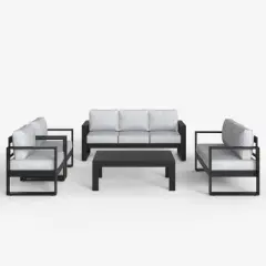 LayinSun 5 Pieces Aluminum Outdoor Patio Furniture Set, Metal Modern Conversation Sofa Set with Coffee Table and Washable Thick Cushions