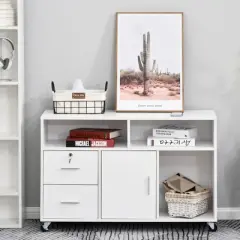 HOMCOM Printer Stand Home Office Mobile Cabinet Organizer Desktop with Caster Wheels, 2 Locking Breaks and Drawer