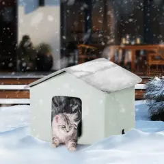 VEVOR Heated Cat House, Outdoor Kitty Shelter with Adjustable Temperature and Timer, 600D Oxford Cloth Foldable Cat Shelter, Green (Middle)