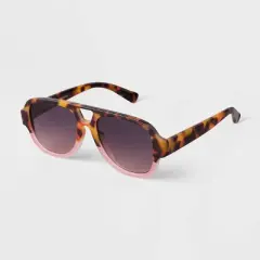Women's Round Two-Tone Plastic Aviator Sunglasses - A New Day&trade; Pink