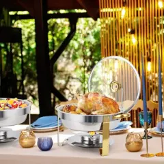 Garvee Chafing Dish Buffet Set 2 Pack 5QT, Stainless Steel Round Chafing Dishes for Buffet with Lid Holder & Glass Lid