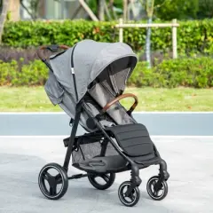 Qaba Lightweight Baby Stroller w/ One Hand Fold, Toddler Travel Stroller w/ Cup Holder, All Wheel Suspension, Adjustable Backrest Footrest