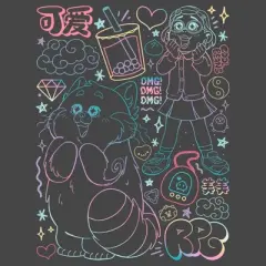 Junior's Turning Red Neon Doodles Mei Lee Racerback Tank Top
