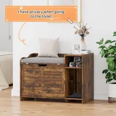 Whizmax Cat Litter Box Enclosure with Cushion, Hidden Cat Litter Box Furniture with Top Opening, Flip Top Litter Box Enclosure, Cat House