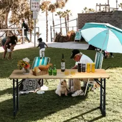 Costway 66.5" Outdoor Folding Wood Picnic Table Height Adjustable Metal Frame