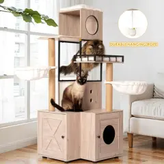 ORRD 63" Multi-Functional Cat Tree with Litter Box &ndash; Rustic Gray