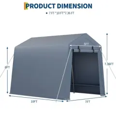 7x10FT Outdoor Storage Shed,Portable Carport with Roll-up Zipper Door and Windows,Waterproof,Storage Sheds for Motorcycle,Firewood,Garden Tools