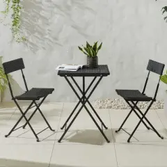 3-Piece Folding Patio Bistro Rattan and Steel Caf&eacute; Table and Chairs Set for Porch, Deck, Garden, or Balcony Furniture by Lavish Home