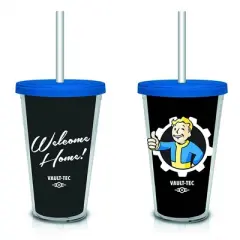 Just Funky Fallout "Welcome Home" Vault-Tec (Black) 18oz. Travel Cup with Straw