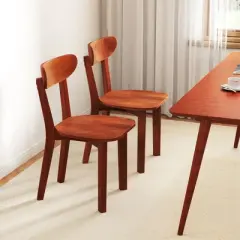 Tangkula Solid Wood Dining Chair Set of 2 w/ Curved Backrest & Rubber Wood Frame